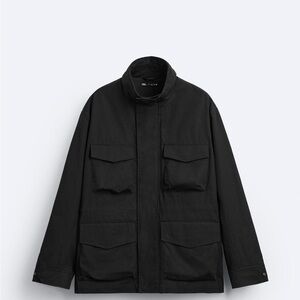 Zara XL Black Light Weight Military & Field Jacket with a Hidden Hood